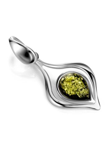 Elegant Silver Pendant With Teardrop Green Amber The Fiori, image , picture 3