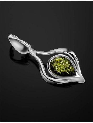Elegant Silver Pendant With Teardrop Green Amber The Fiori, image , picture 2