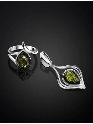 Elegant Silver Pendant With Teardrop Green Amber The Fiori, image , picture 4