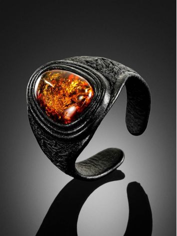 Ethnic Style Leather Amber Ring The Nefertiti, Ring Size: Adjustable, image , picture 2