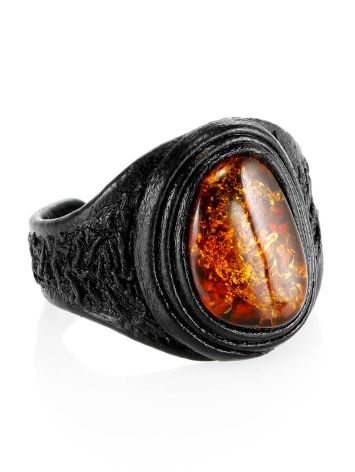 Ethnic Style Leather Amber Ring The Nefertiti, Ring Size: Adjustable, image 
