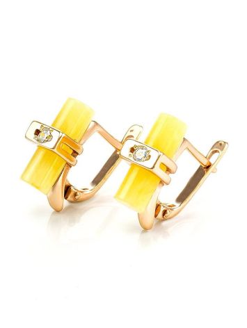 Stylish Gold Amber Earrings With Crystals The Scandinavia, image 