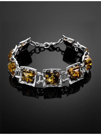 Geometric Design Silver Amber Link Bracelet The Hermitage, Length: 18, image , picture 2