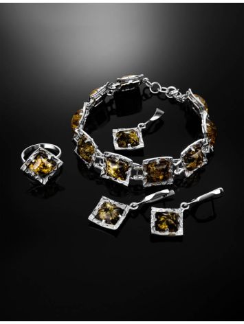 Geometric Design Silver Amber Link Bracelet The Hermitage, image , picture 5