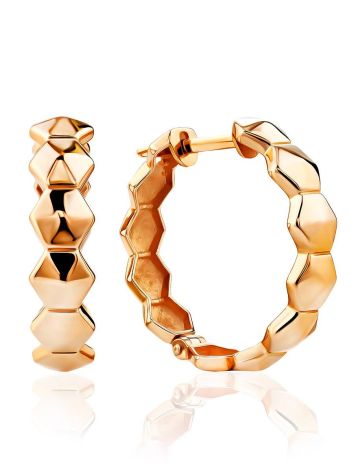 Hexagon Motif Golden Hoop Earrings The Roxy, image 