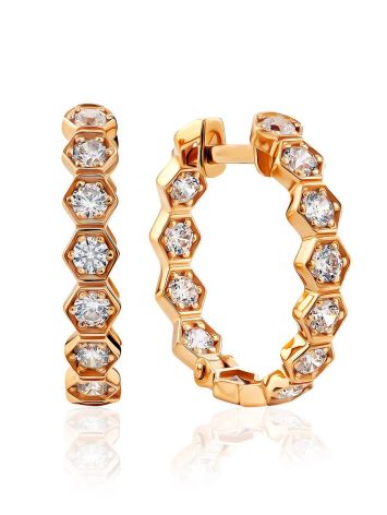 Honeycomb Motif Gold Crystal Hoop Earrings The Roxy, image 