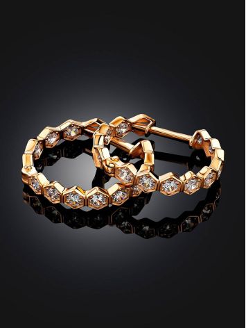 Honeycomb Motif Gold Crystal Hoop Earrings The Roxy, image , picture 2