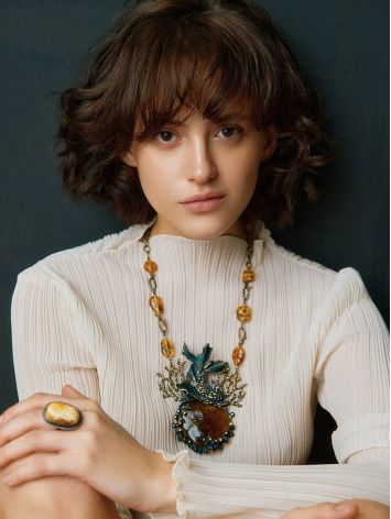 Voluminous Amber Brass Designer Necklace The Pandora, Length: 50, image , picture 3