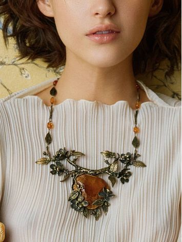 Exclusive Floral Design Brass Amber Necklace The Pandora, Length: 45, image , picture 4