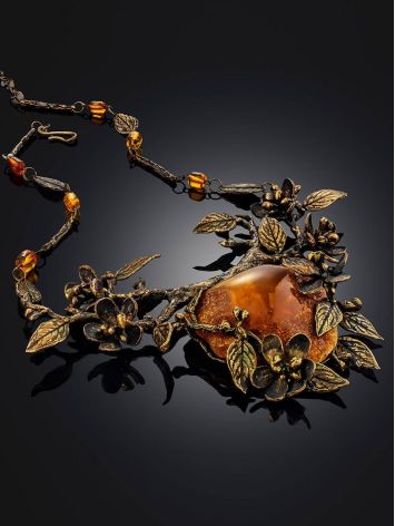 Exclusive Floral Design Brass Amber Necklace The Pandora, Length: 45, image , picture 2