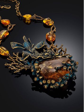 Voluminous Amber Brass Designer Necklace The Pandora, Length: 50, image , picture 2