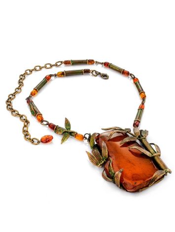 Voluptuous Floral Motif Amber Brass Necklace The Pandora, image , picture 3