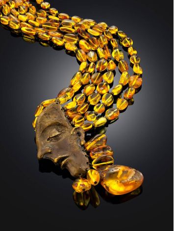 Multi Layer Amber Brass Necklace The Pandora, Length: 63, image , picture 2