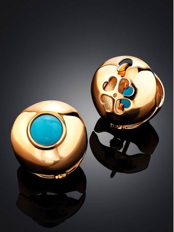 Amazing Sphere Design Gold Turquoise Earrings, image , picture 2
