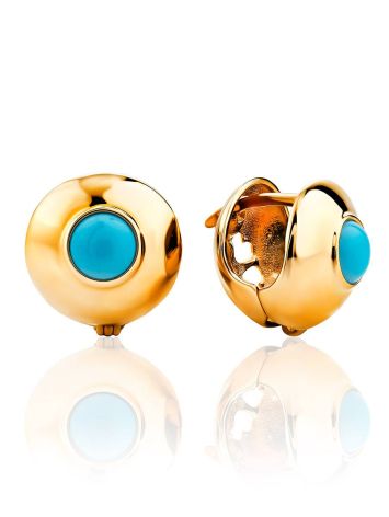 Amazing Sphere Design Gold Turquoise Earrings, image 