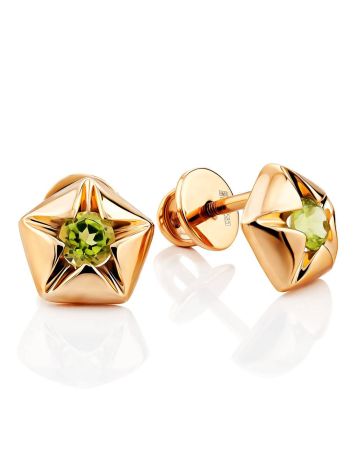 Star Motif Gold Chrysolite Stud Earrings, image 