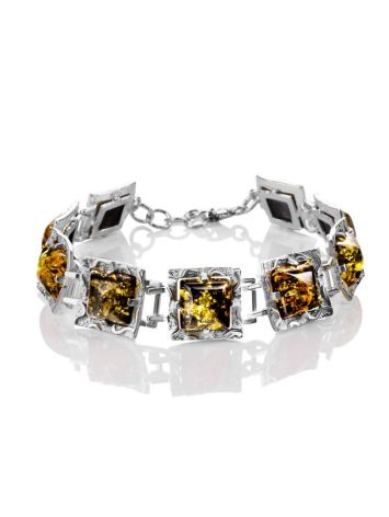 Geometric Design Silver Amber Link Bracelet The Hermitage, Length: 18, image 