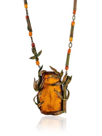 Voluptuous Floral Motif Amber Brass Necklace The Pandora, Length: 47, image 