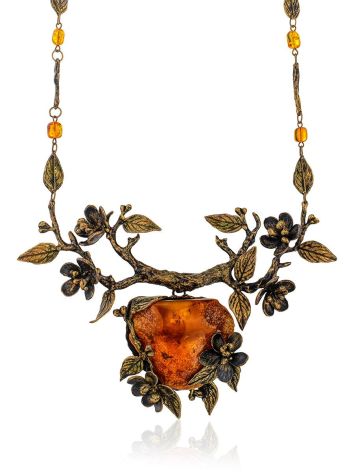 Exclusive Floral Design Brass Amber Necklace The Pandora, Length: 45, image 