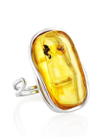 One Size Amber Ring In Sterling Silver With Inclusions The Clio, Ring Size: Adjustable, image 
