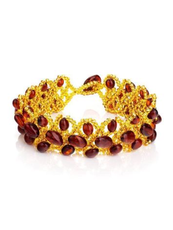 Cherry Amber Braided Bracelet With Yellowish Glass Beads The Fable, image 