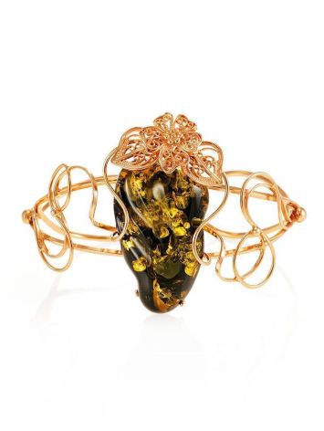 Handcrafted Amber Cuff Bracelet In Gold-Plated Sterling Silver The Dew, image 