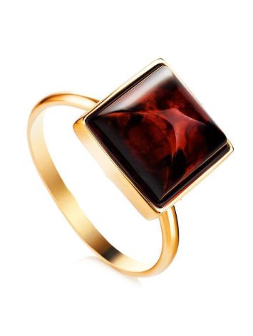 Adjustable Golden Ring With Square Cut Amber The Ovation, Ring Size: Adjustable, image 