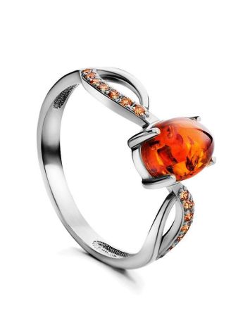 Amber Ring With Champagne Crystals In Sterling Silver The Raphael, Ring Size: 10 / 20, image 
