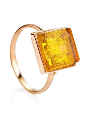 One Size Square Amber Ring In Gold The Ovation, Ring Size: Adjustable, image 