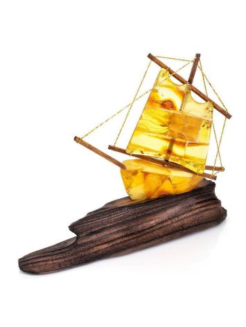 Handcrafted Amber Decorative Ship Model, image 