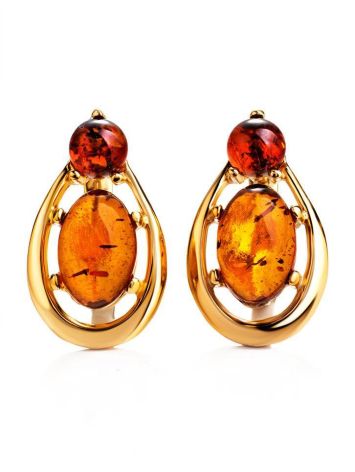 Cognac Amber Earrings In Gold-Plated Silver The Prussia, image 