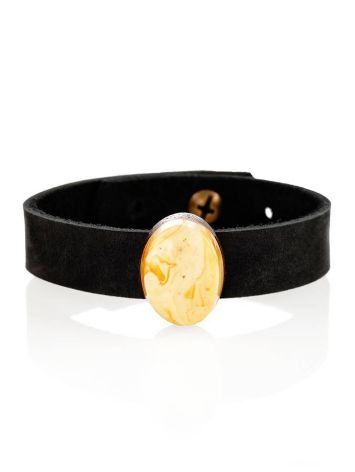 Handcrafted Leather Bracelet With Delicate White Amber The Indonesia, image 