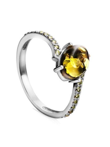 Amber Ring In Sterling Silver With Green Crystals The Raphael, Ring Size: 10 / 20, image 