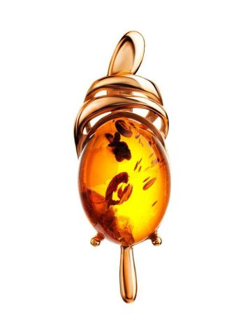 Bold Gold-Plated Pendant With Cognac Amber The Sigma, image 