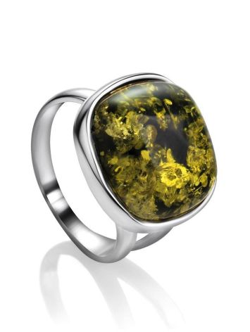 Green Amber Ring In Sterling Silver The Copenhagen, Ring Size: 5.5 / 16, image 
