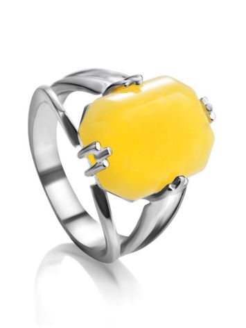 Faceted Amber Ring In Sterling Silver The Jazz, Ring Size: 11.5 / 21, image 