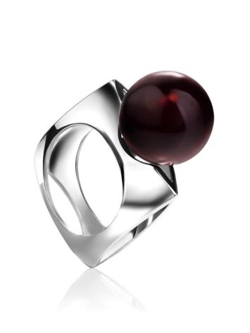 Stylish Silver Ring With Cherry Amber The Jupiter, Ring Size: 4 / 15, image 