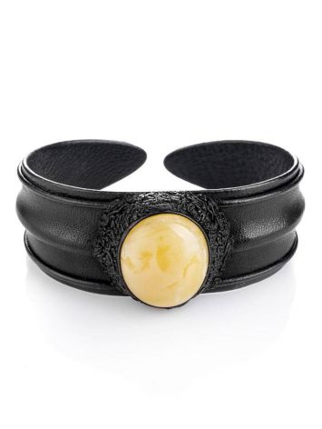 Leather Cuff Bracelet With White Amber The Nefertiti, image 
