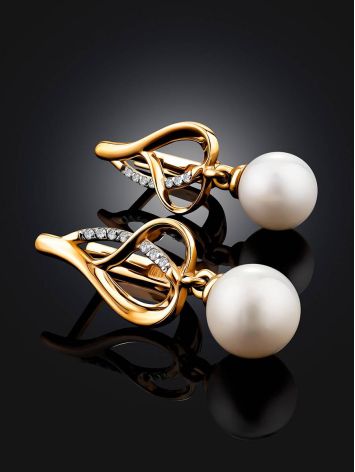 Elegant Gold Pearl Earrings, image , picture 2