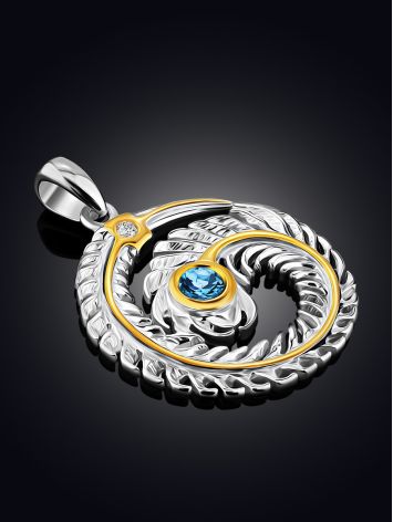 Feather Motif Silver Topaz Pendant, image , picture 2