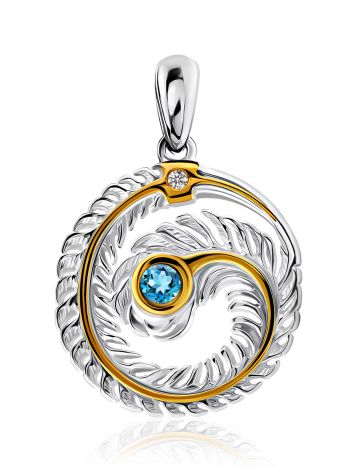 Feather Motif Silver Topaz Pendant, image 