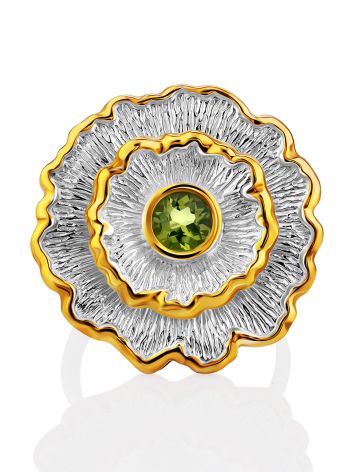 Ornate Flower Design Silver Chrysolite Ring, Ring Size: 9 / 19, image , picture 5