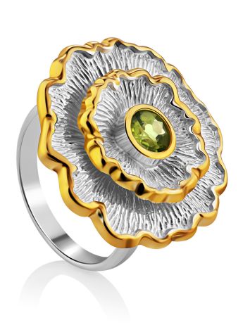 Ornate Flower Design Silver Chrysolite Ring, Ring Size: 9 / 19, image 