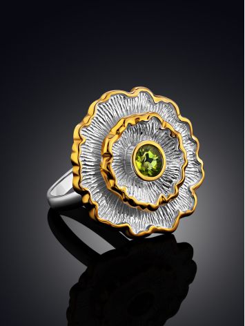 Ornate Flower Design Silver Chrysolite Ring, Ring Size: 9 / 19, image , picture 2