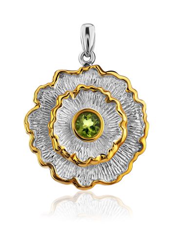 Ornate Floral Design Silver Chrysolite Pendant, image 
