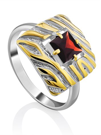 Geometric Design Silver Garnet Ring, Ring Size: 7 / 17.5, image 