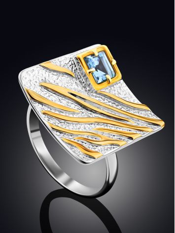 Geometric Design Silver Topaz Statement Ring, Ring Size: 9 / 19, image , picture 2