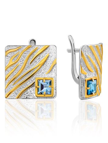 Square Silver Topaz Earrings, image 