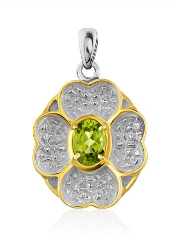Four Petal Flower Design Silver Chrysolite Pendant, image 