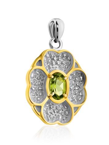 Four Petal Flower Design Silver Chrysolite Pendant, image , picture 3